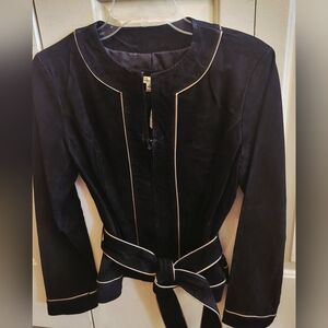 Yvonne Marie Black Suede Leather Zip Jacket with Gold Trim NWT